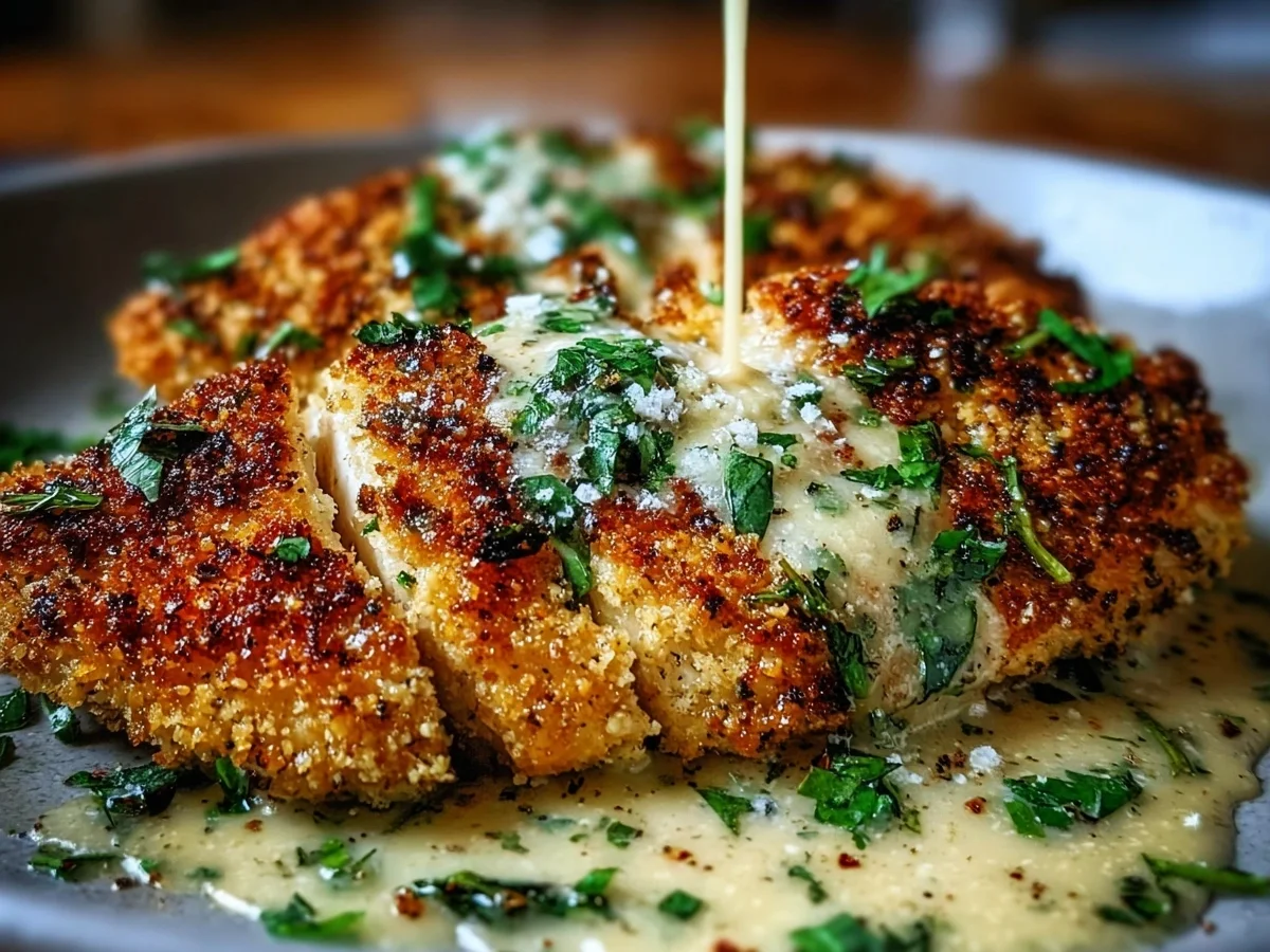 Crispy Parmesan Crusted Chicken with Creamy Garlic Sauce - Image 1
