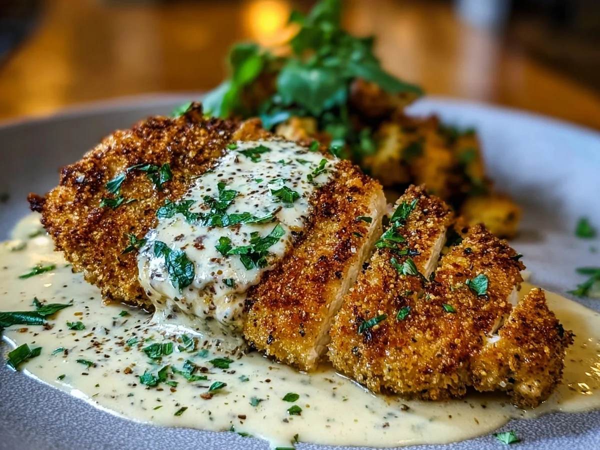 Crispy Parmesan Crusted Chicken with Creamy Garlic Sauce - Image 2