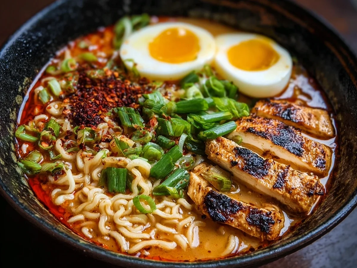 Fiery Chicken Ramen: Spicy Garlic Broth - Image 1