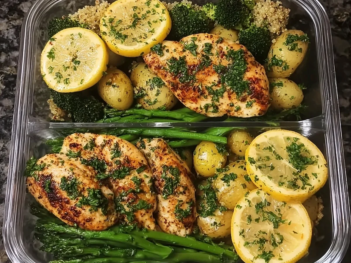 Healthy Lemon Garlic Chicken Meal Prep Bowls - Image 1