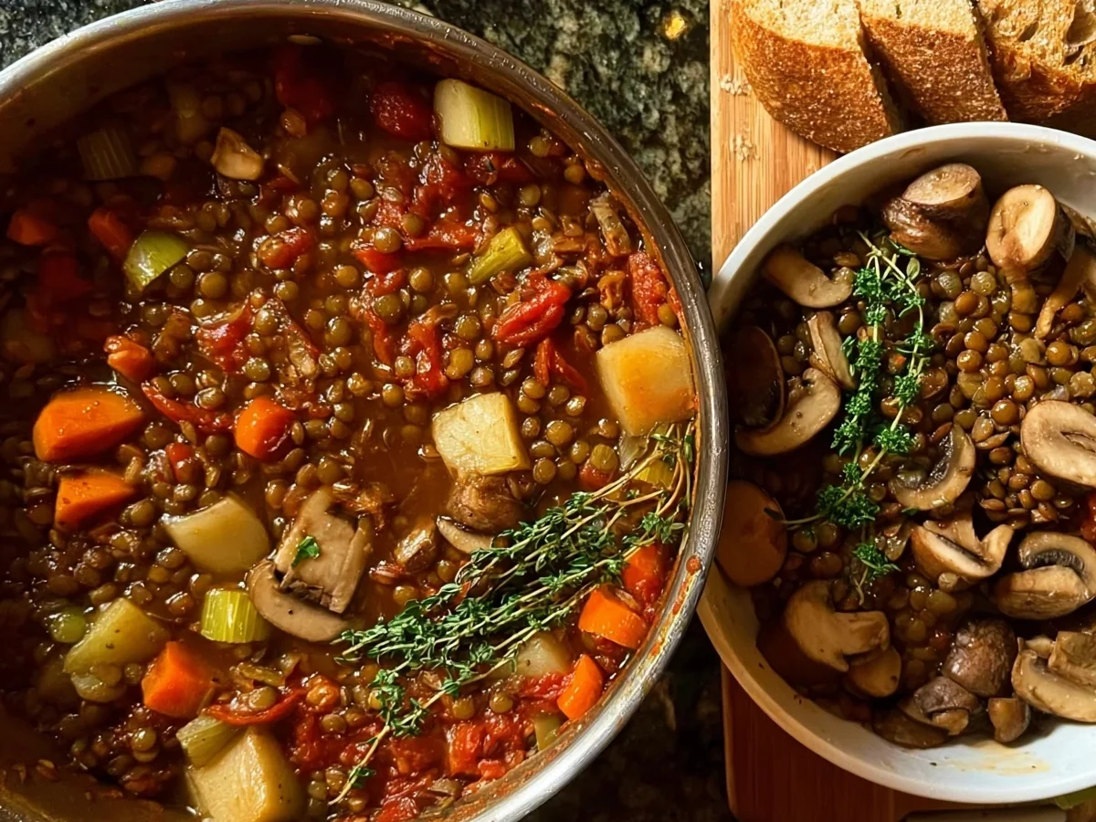 Hearty Vegan Lentil Mushroom Stew (18g Protein) - Image 1