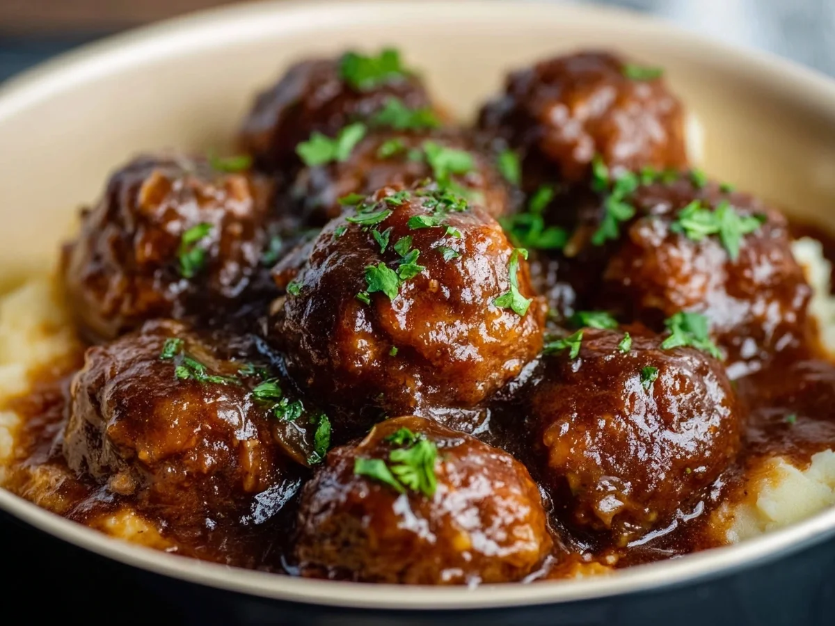 High Protein Slow Cooker Salisbury Steak Meatballs - Image 1