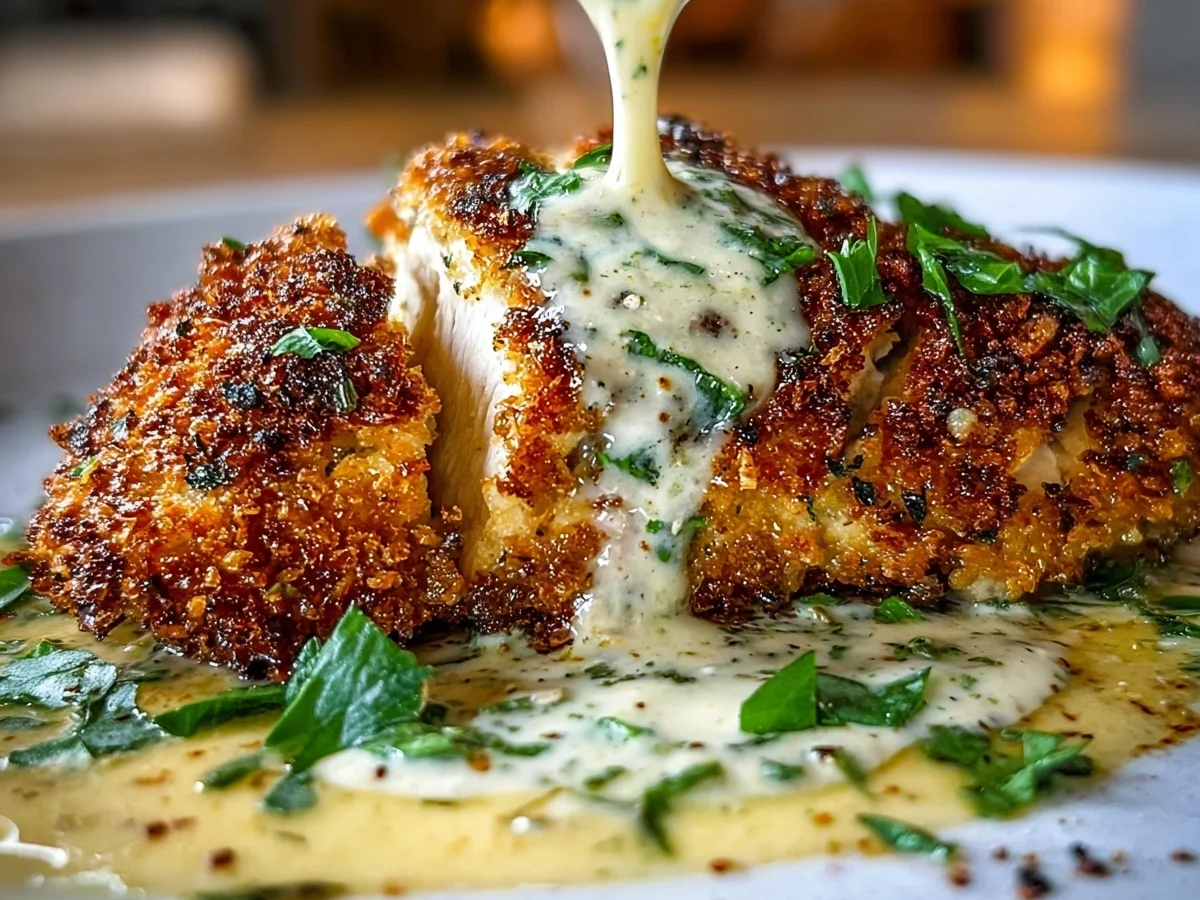 Crispy Parmesan Crusted Chicken with Creamy Garlic Sauce - Featured Image