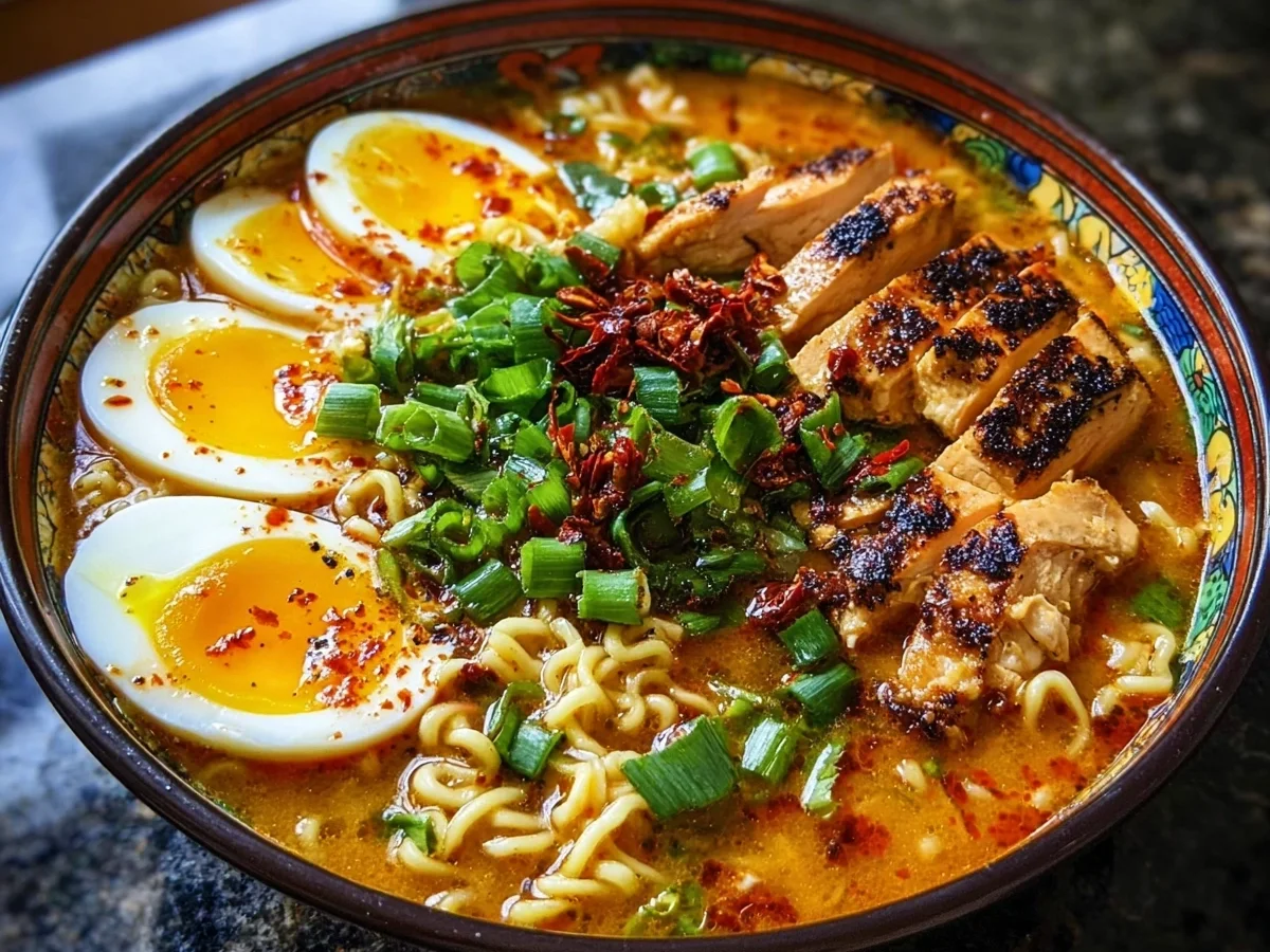 Fiery Chicken Ramen: Spicy Garlic Broth - Featured Image