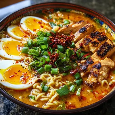 Fiery Chicken Ramen: Spicy Garlic Broth