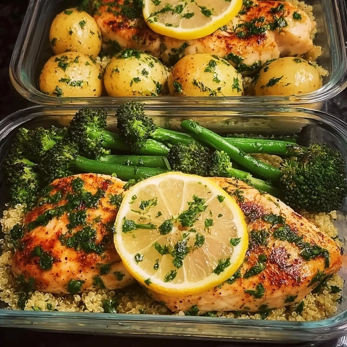 Healthy Lemon Garlic Chicken Meal Prep Bowls