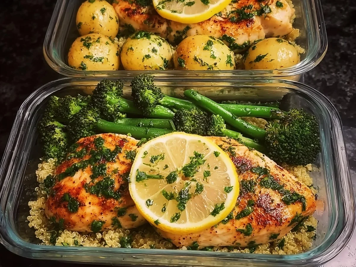 Healthy Lemon Garlic Chicken Meal Prep Bowls - Featured Image