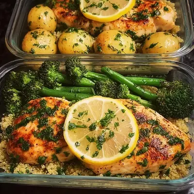 Healthy Lemon Garlic Chicken Meal Prep Bowls