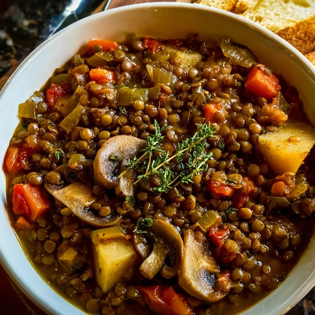 Hearty Vegan Lentil Mushroom Stew