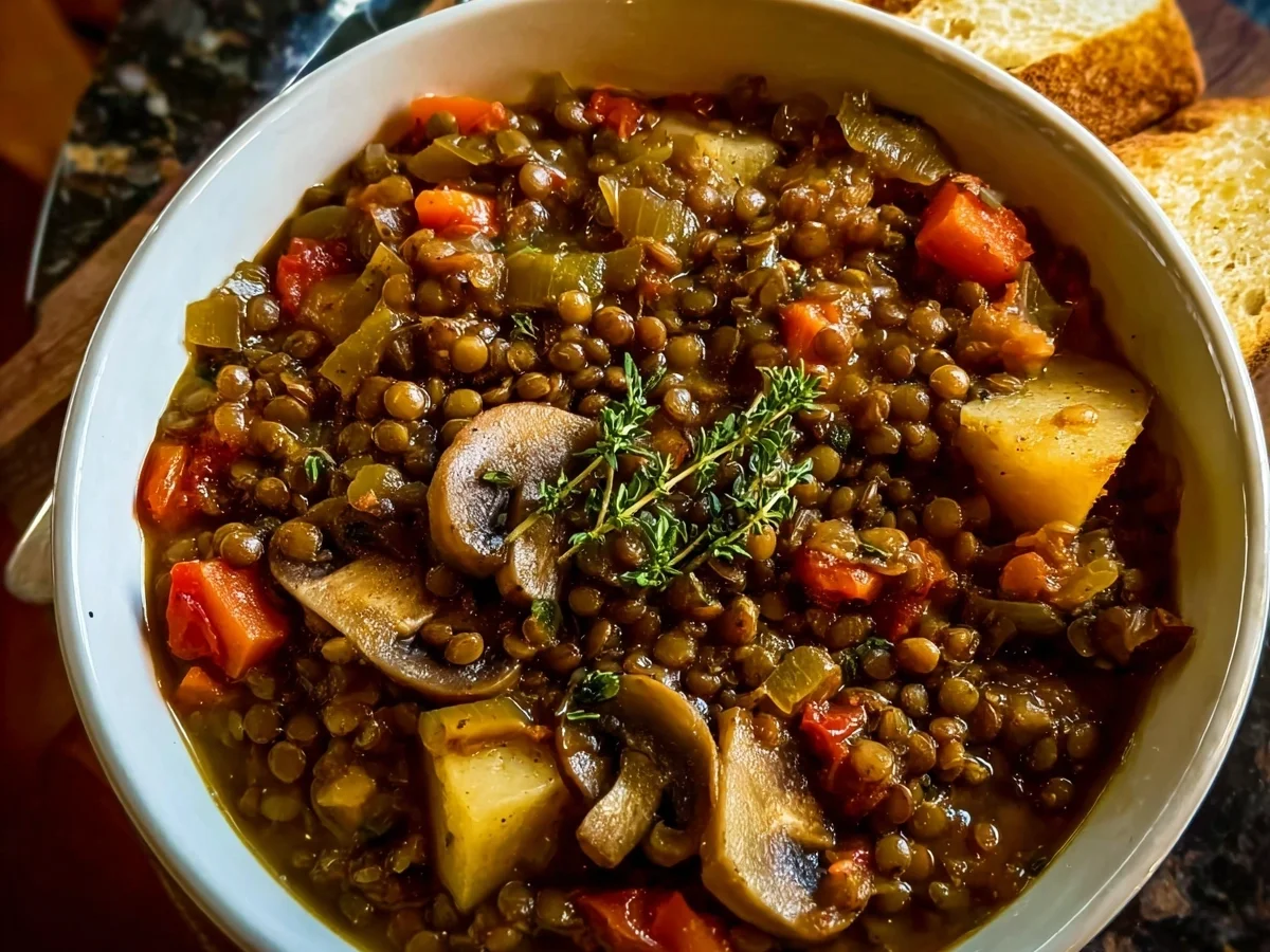 Hearty Vegan Lentil Mushroom Stew - Featured Image