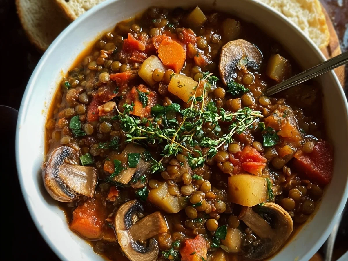 Hearty Vegan Lentil Mushroom Stew (18g Protein) - Featured Image
