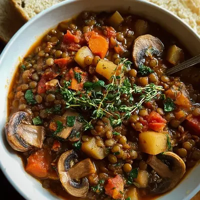 Hearty Vegan Lentil Mushroom Stew (18g Protein)