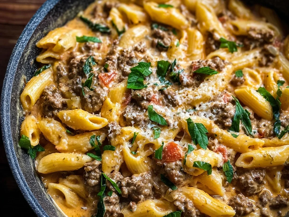 High Protein Creamy Beef Pasta for Quick Dinner - Featured Image