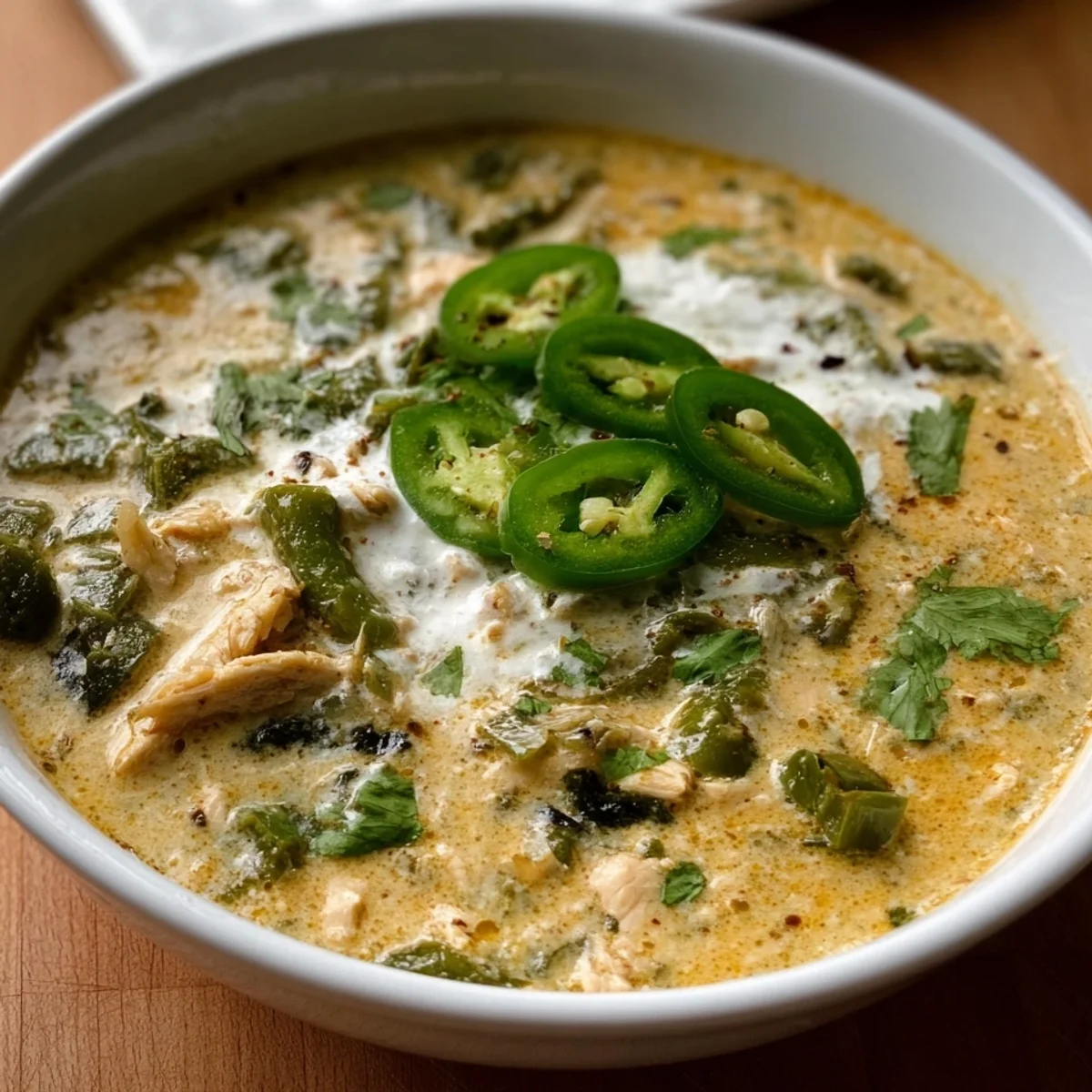 High Protein Creamy Chicken Poblano Soup for Meal Prep