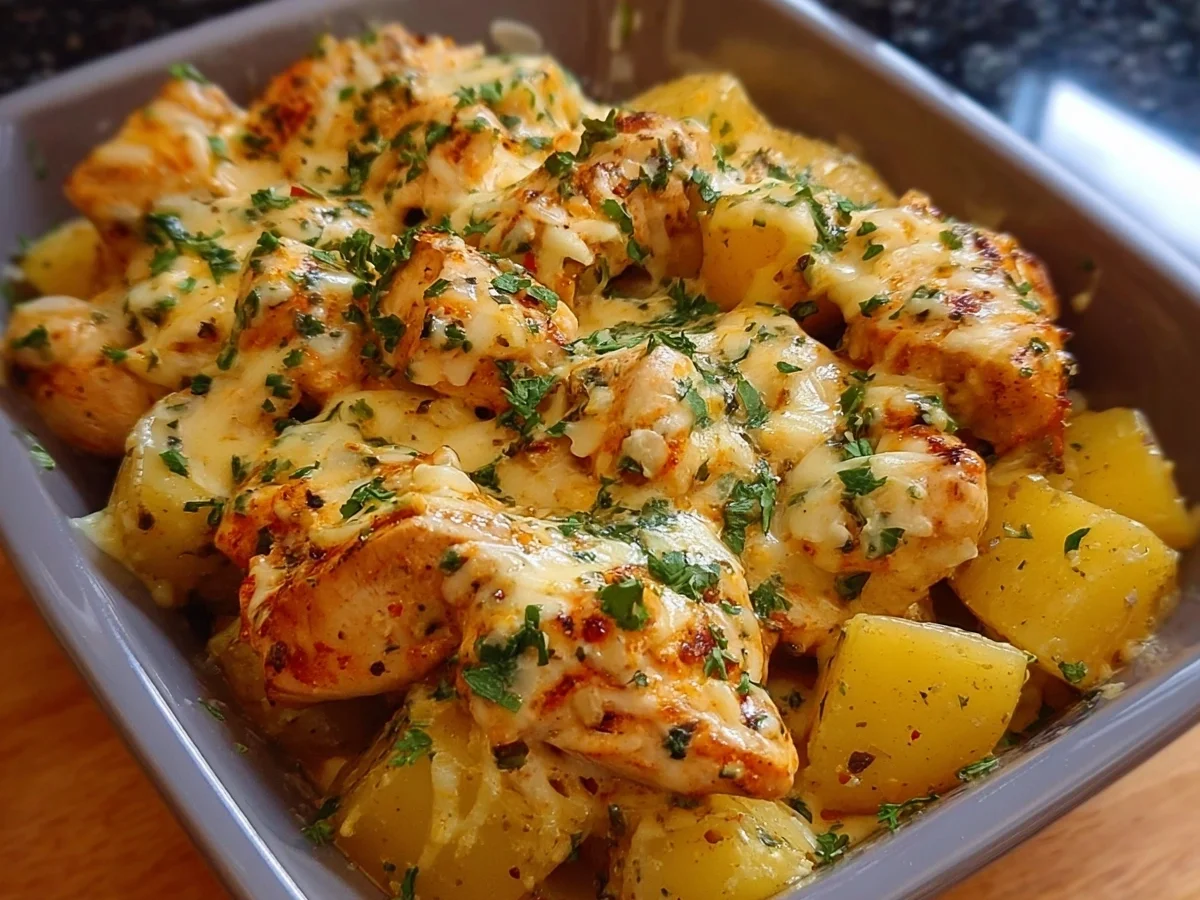 High-Protein Creamy Garlic Cheesy Chicken & Potatoes - Featured Image