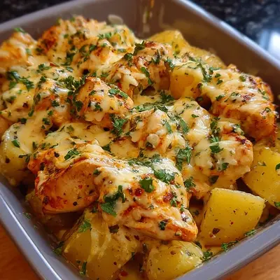 High-Protein Creamy Garlic Cheesy Chicken & Potatoes