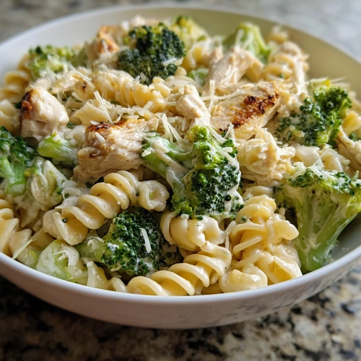 High Protein Creamy Rotisserie Chicken Broccoli Pasta