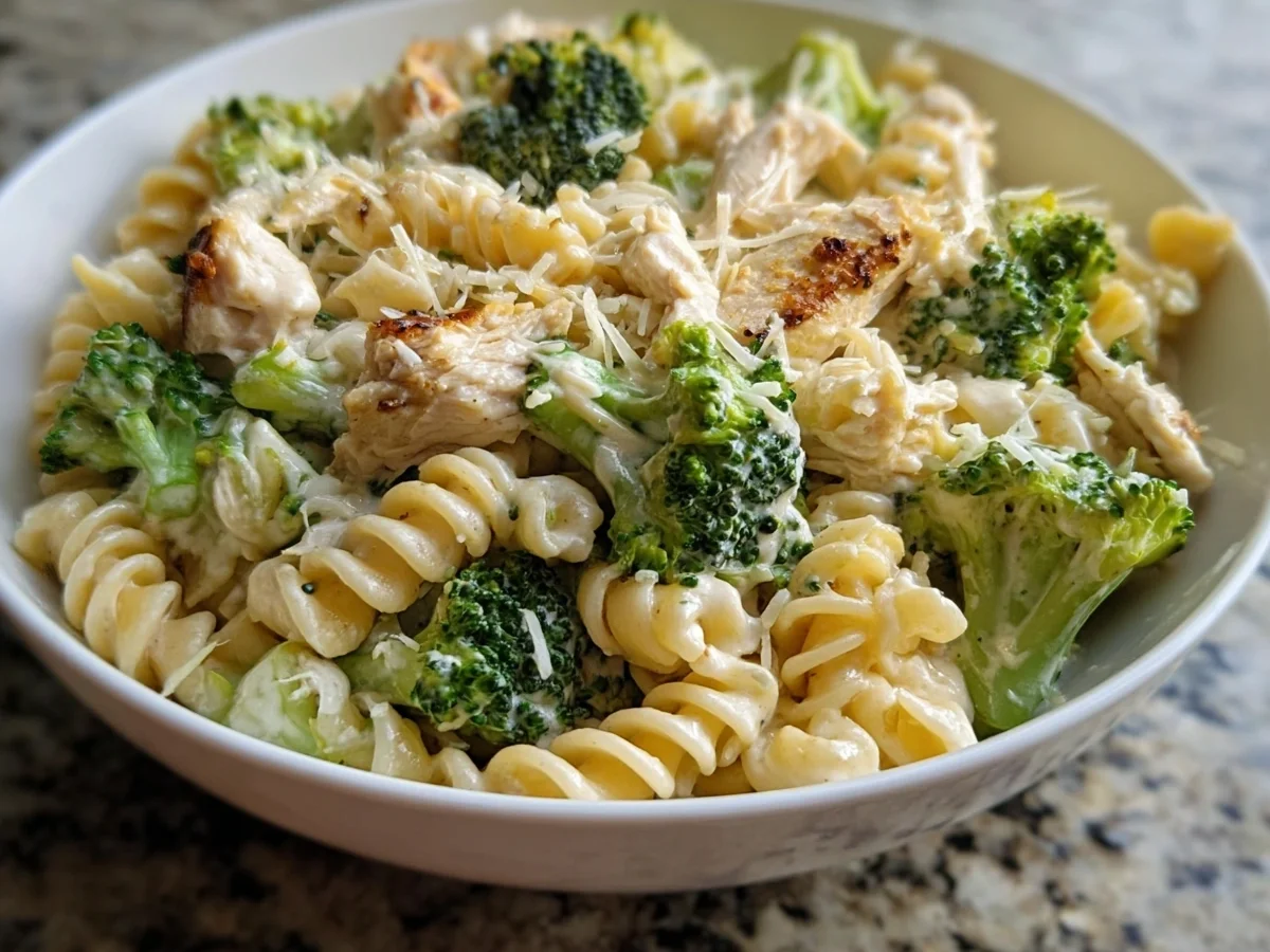 High Protein Creamy Rotisserie Chicken Broccoli Pasta - Featured Image