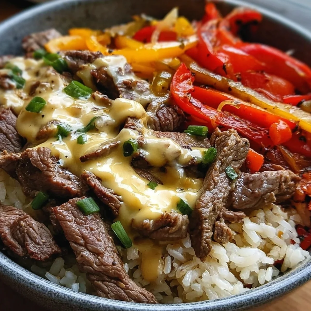 High Protein Philly Cheesesteak Rice Bowls
