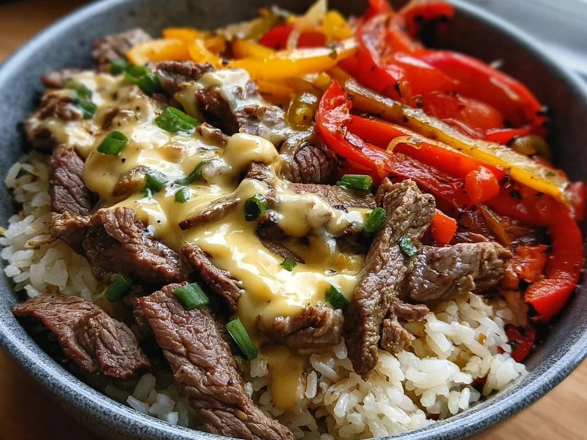 High Protein Philly Cheesesteak Rice Bowls - Featured Image