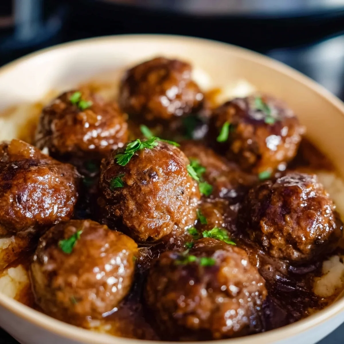 High Protein Slow Cooker Salisbury Steak Meatballs