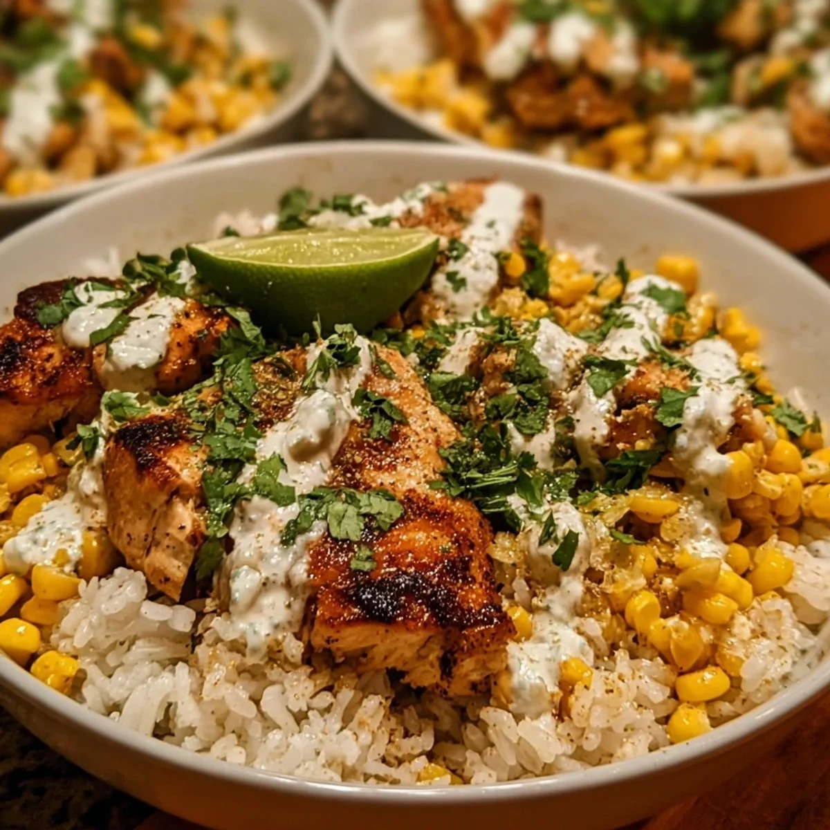 High Protein Street Corn Chicken Rice Bowl