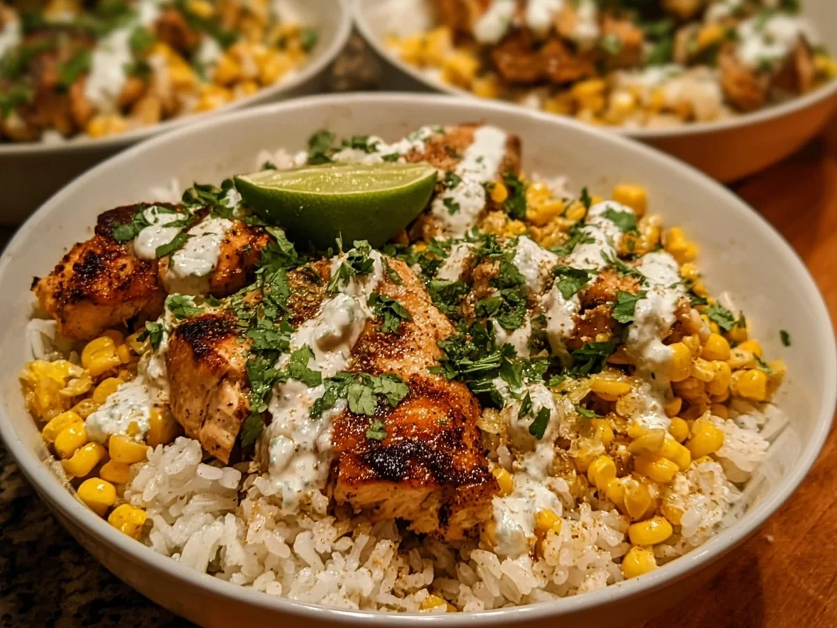 High Protein Street Corn Chicken Rice Bowl - Featured Image