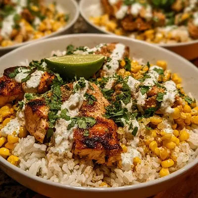 High Protein Street Corn Chicken Rice Bowl