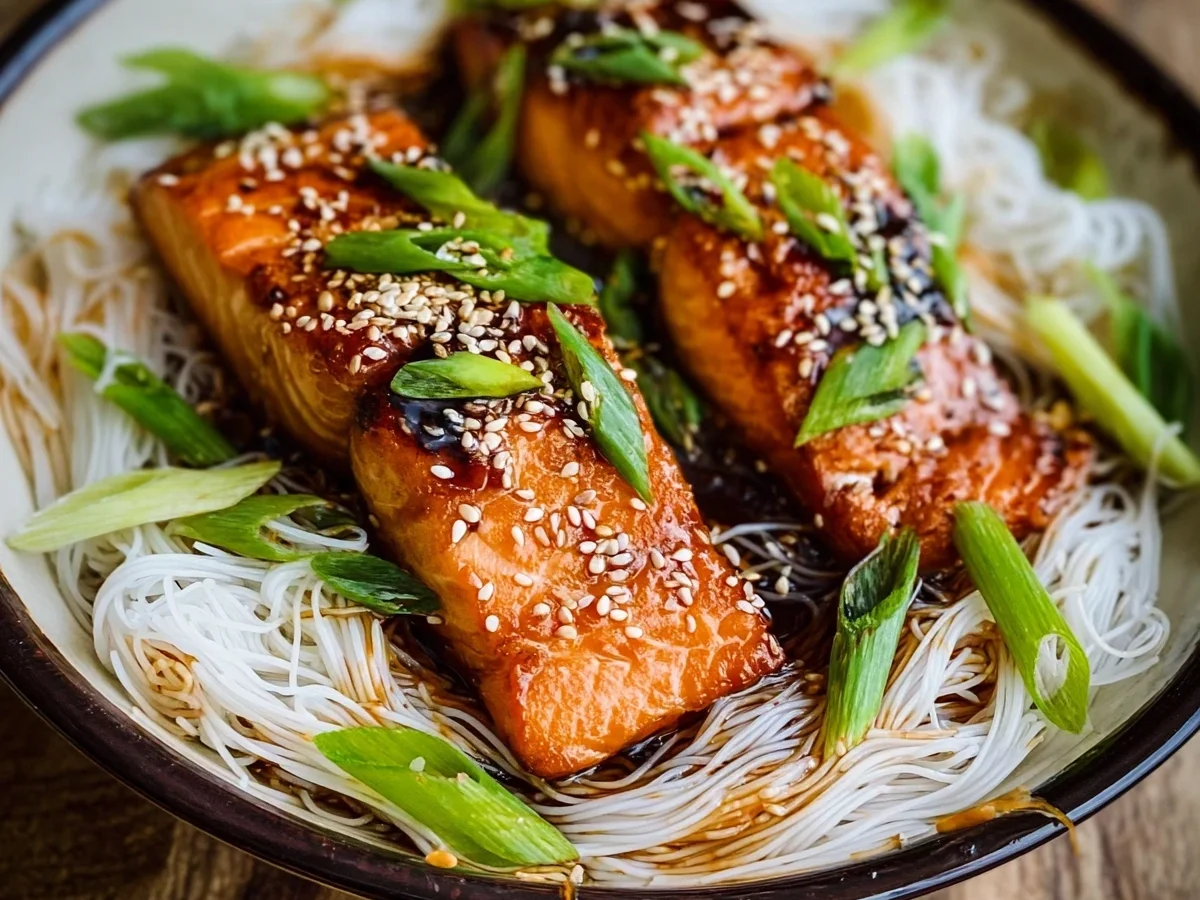 High Protein Teriyaki Salmon with Rice Noodles - Featured Image