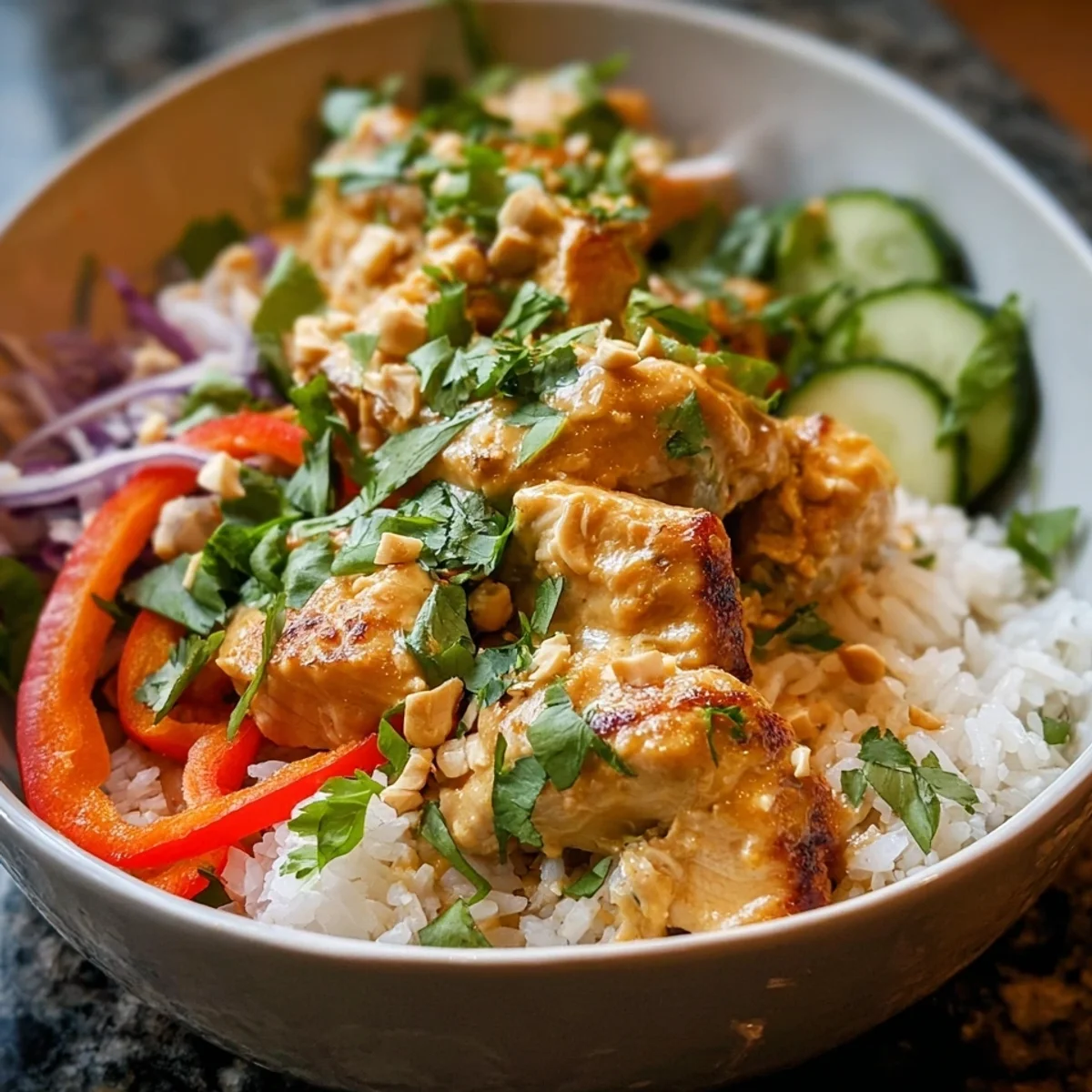 High Protein Thai Peanut Chicken Bowl