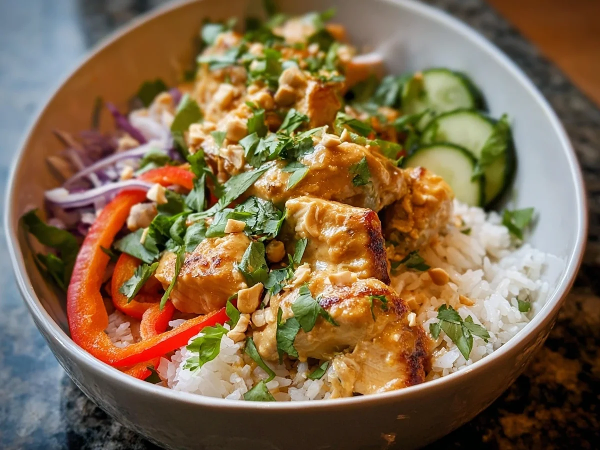 High Protein Thai Peanut Chicken Bowl - Featured Image