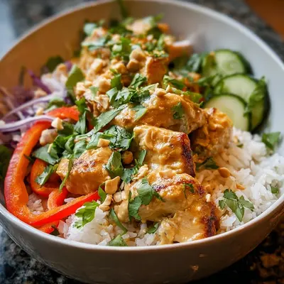 High Protein Thai Peanut Chicken Bowl