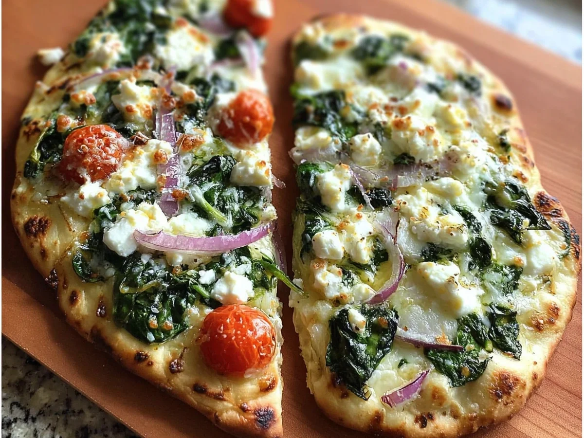 Quick Spinach Feta Flatbread Pizza: Mediterranean - Featured Image