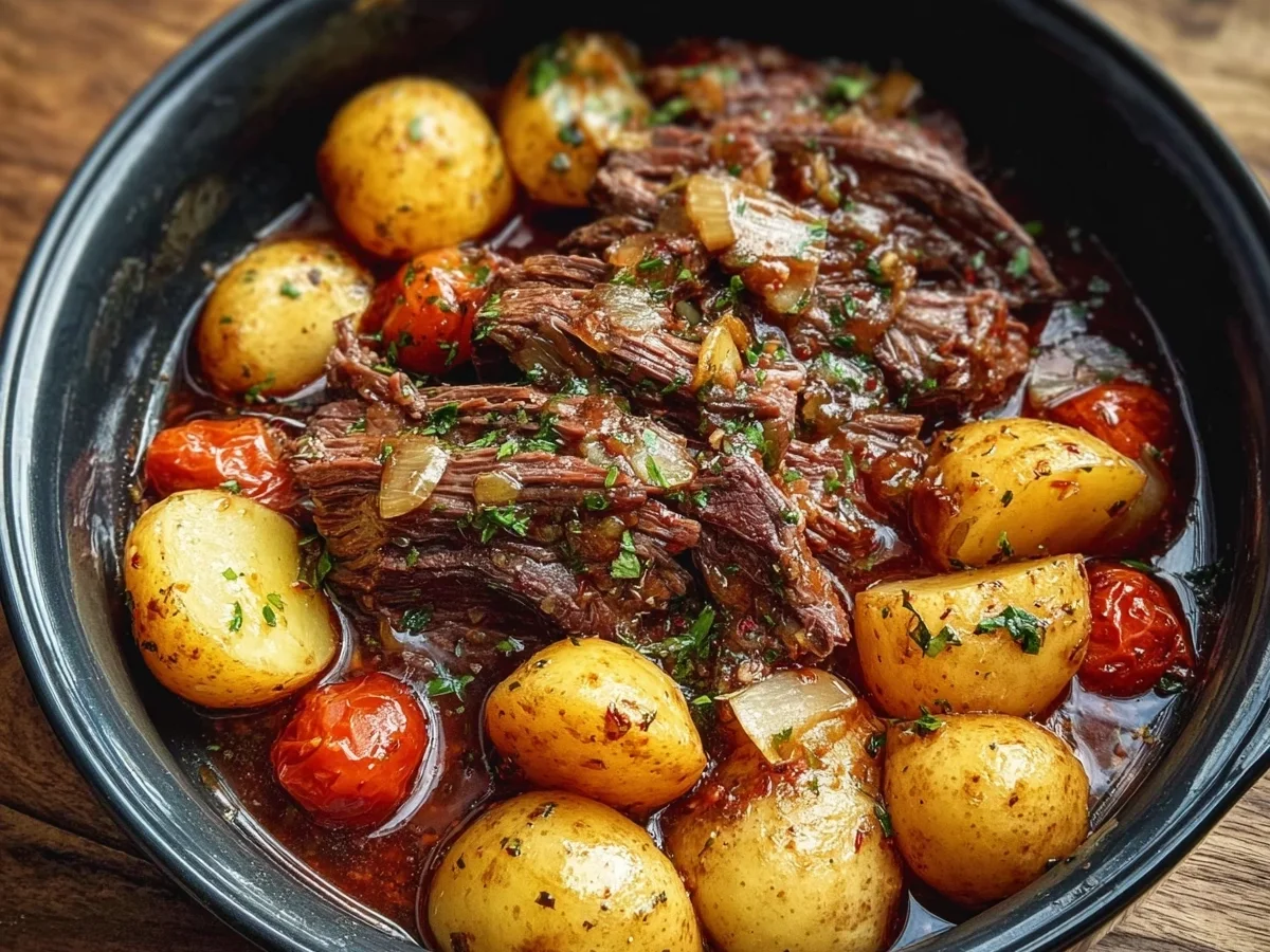 Slow Cooker Garlic Butter Beef & Potatoes Recipe - Featured Image